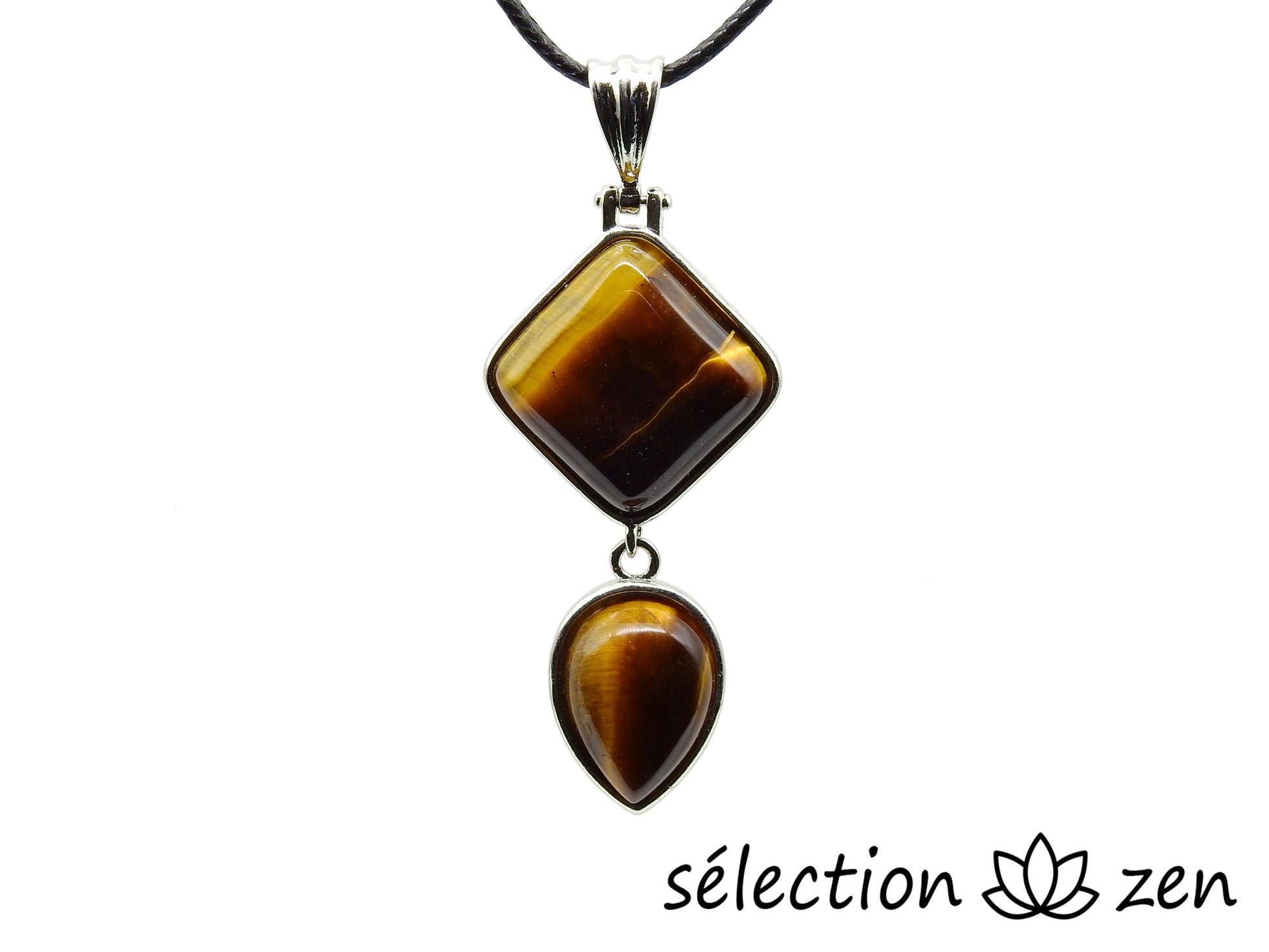 selection zen pendentif duo oeil de tigre jaune