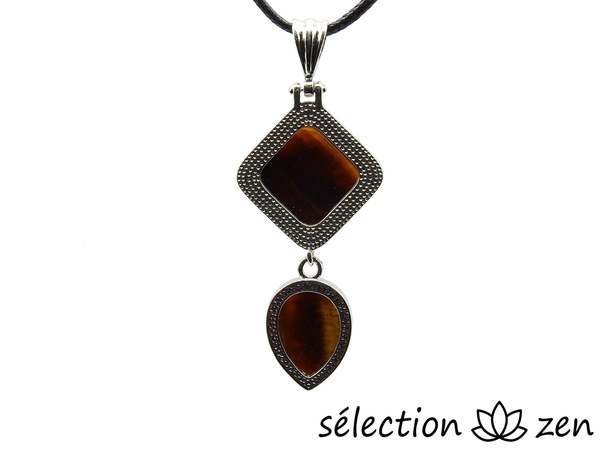 oeil de tigre jaune pendentif duo selection-zen