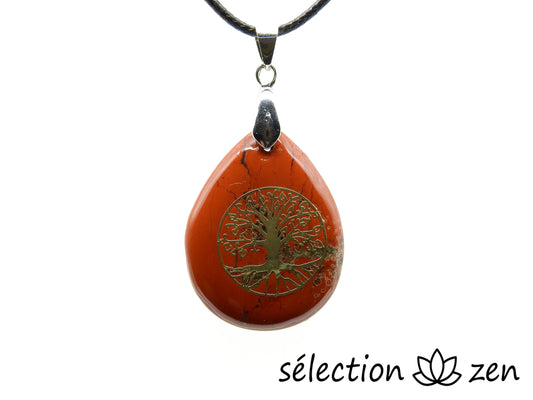 selection zen pendentif goutte jaspe rouge arbre de vie doré