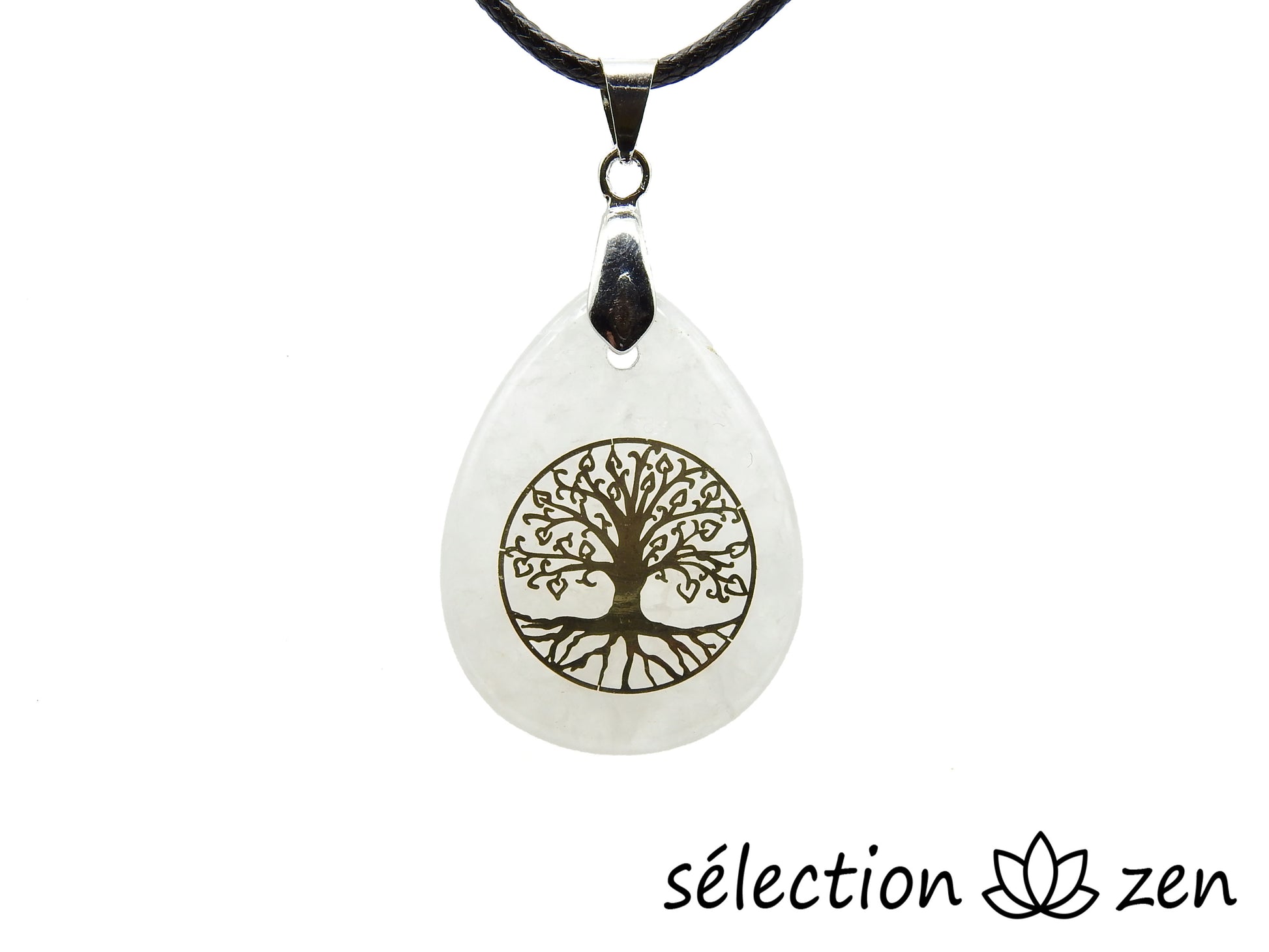 pendentif goutte quartz blanc arbre de vie doré selection zen