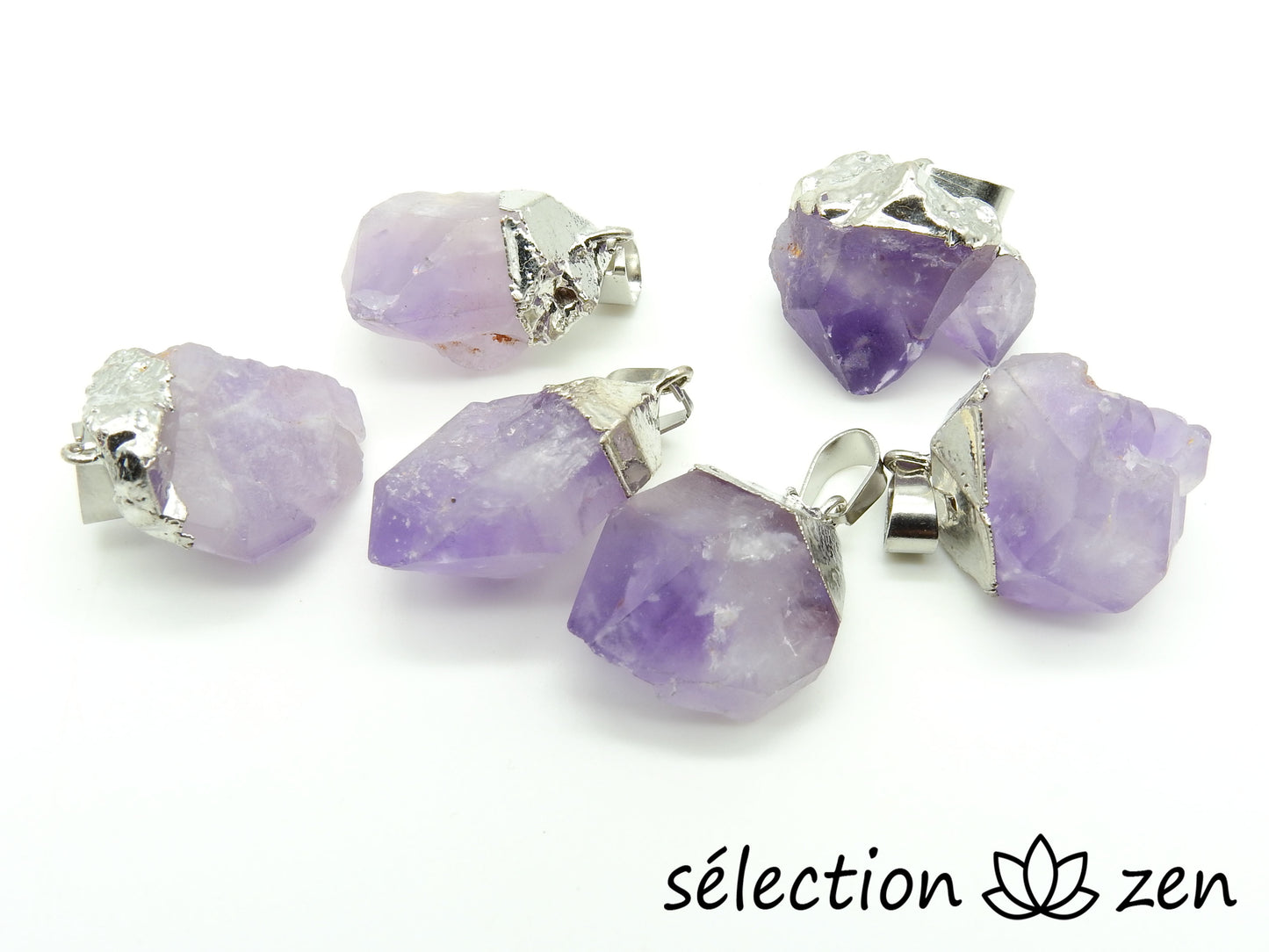 selection-zen améthyste minerai brut pendentif argenté