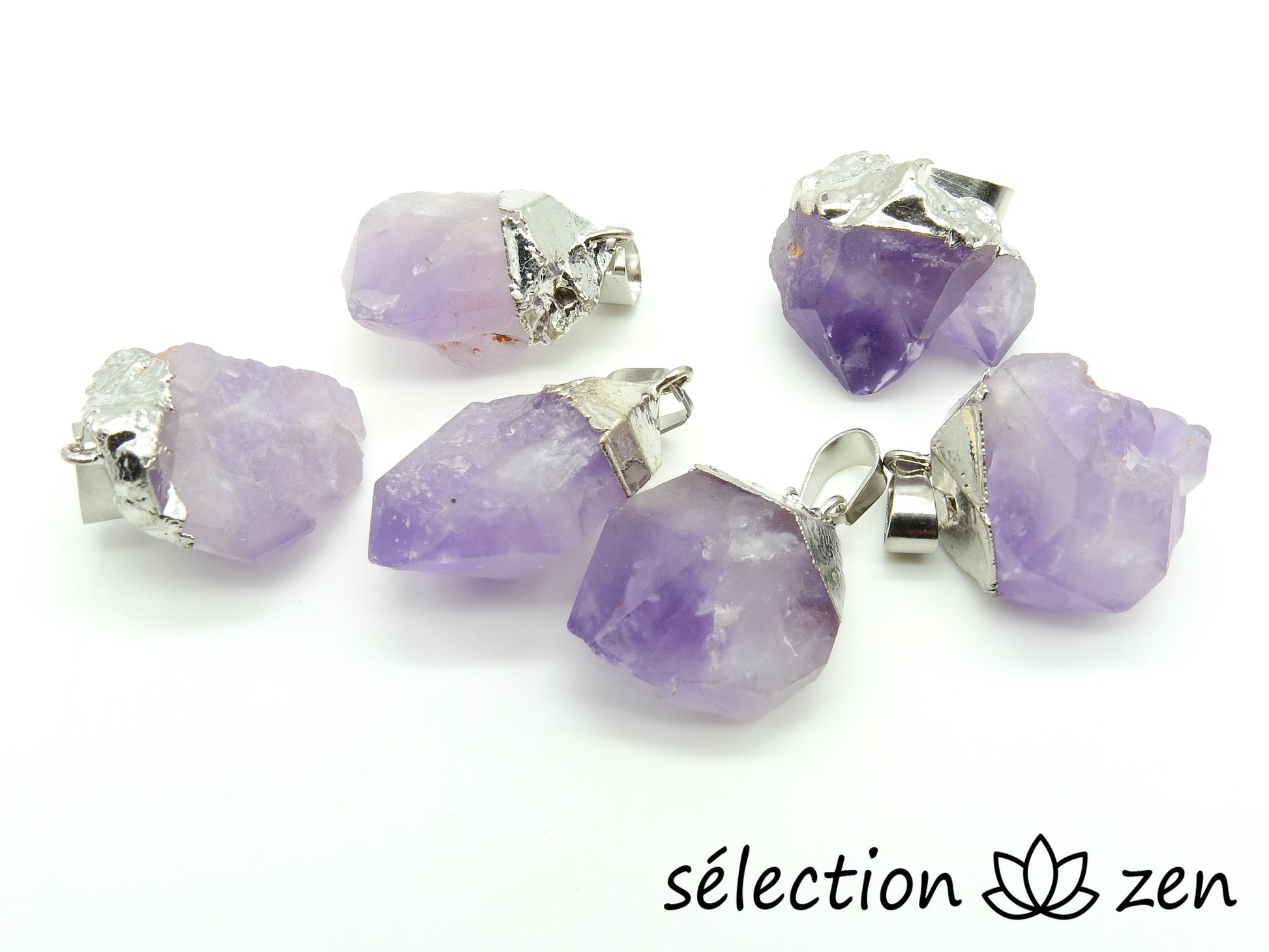 selection-zen améthyste minerai brut pendentif argenté