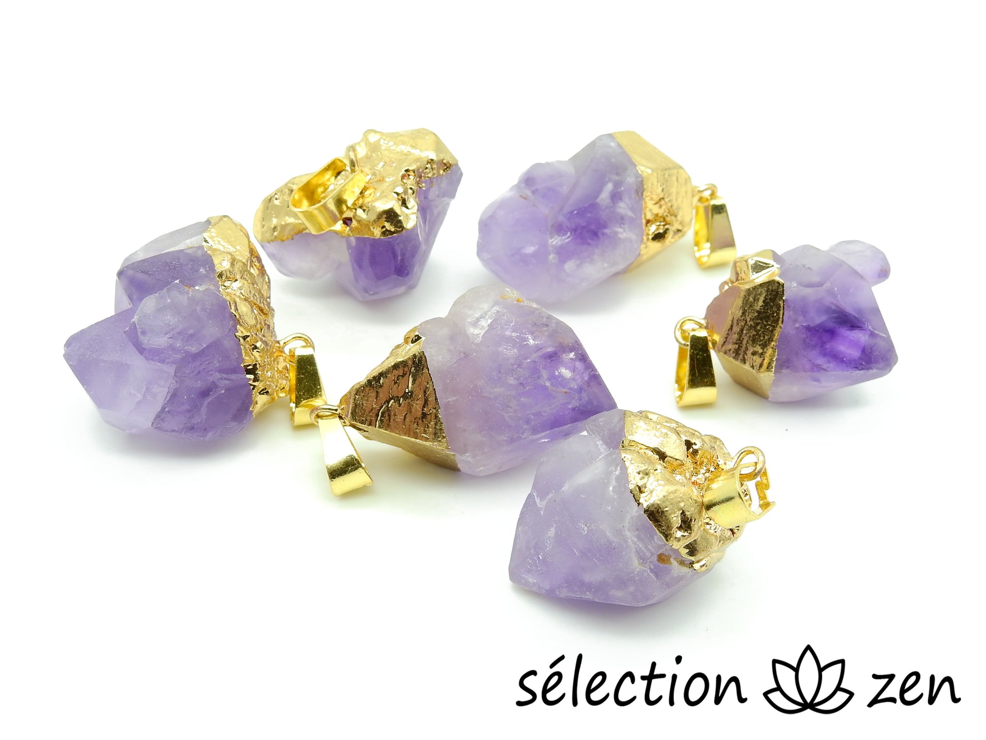 selection-zen pendentif minerai brut améthyste dessus doré