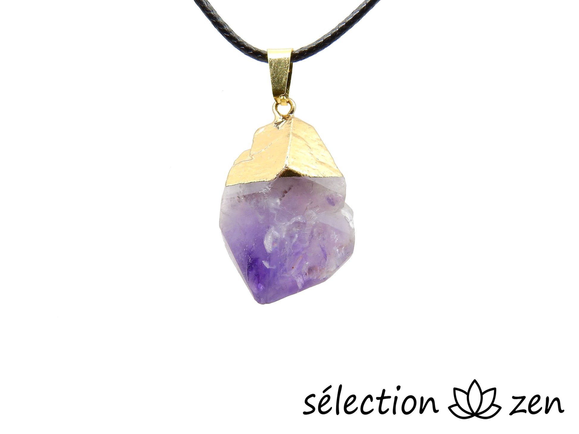 selection-zen pendentif minerai brut améthyste doré
