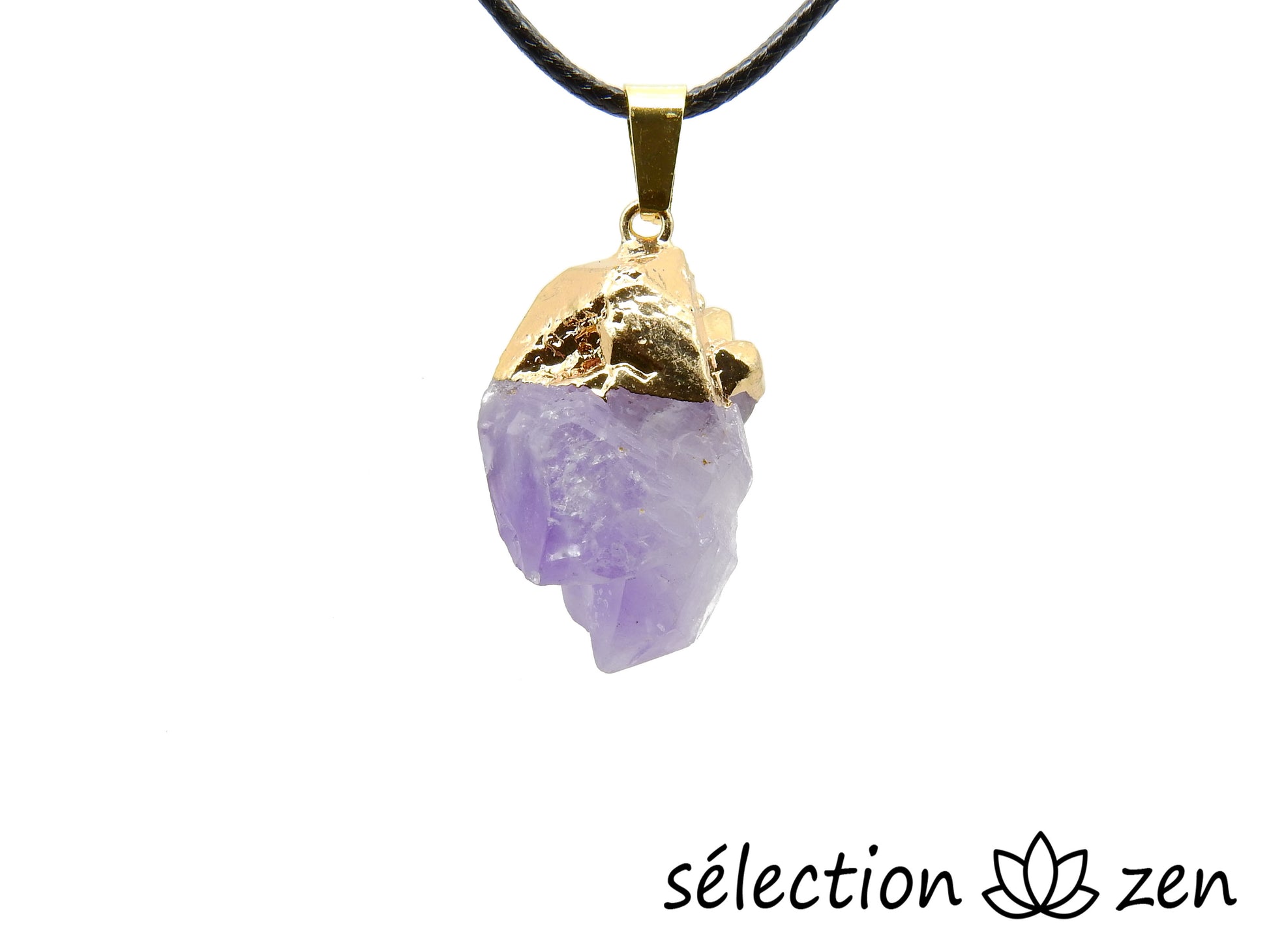 pendentif minerai brut améthyste doré selection-zen