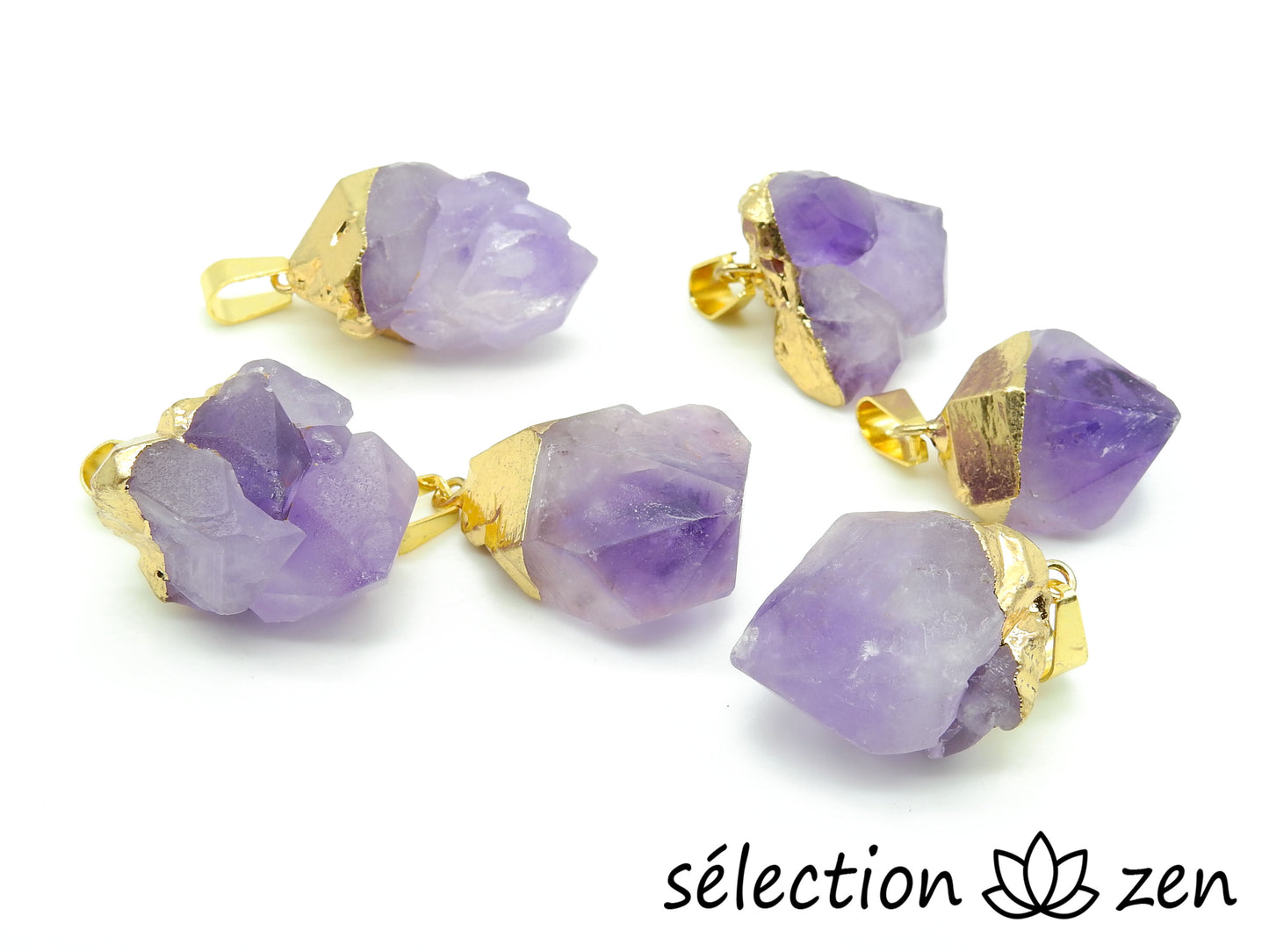 minerai brut amethyste pendentif doré selection zen
