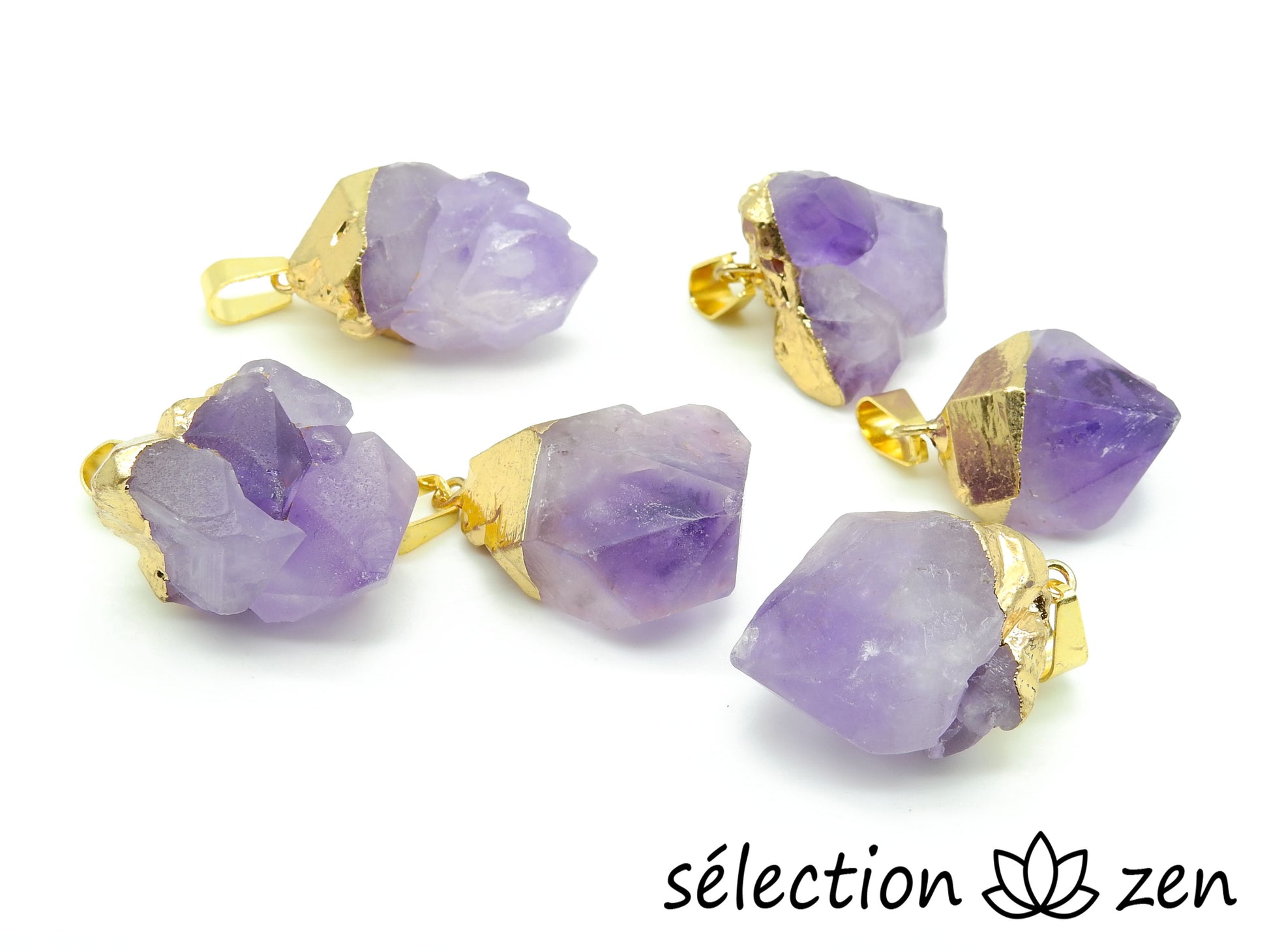 minerai brut amethyste pendentif doré selection zen