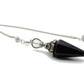 selection zen pendule duo pointe grand modèle agate noire avec perle 8mm cristal de roche et chaine argentée