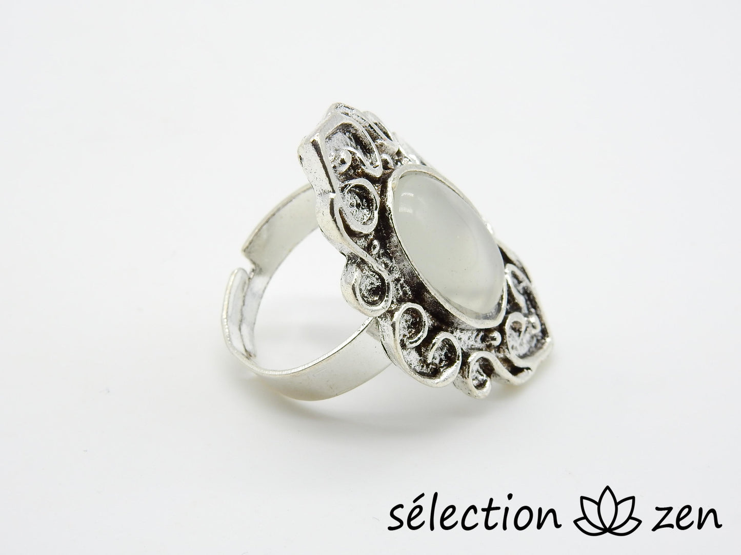 selection-zen bague agate blanche réglable