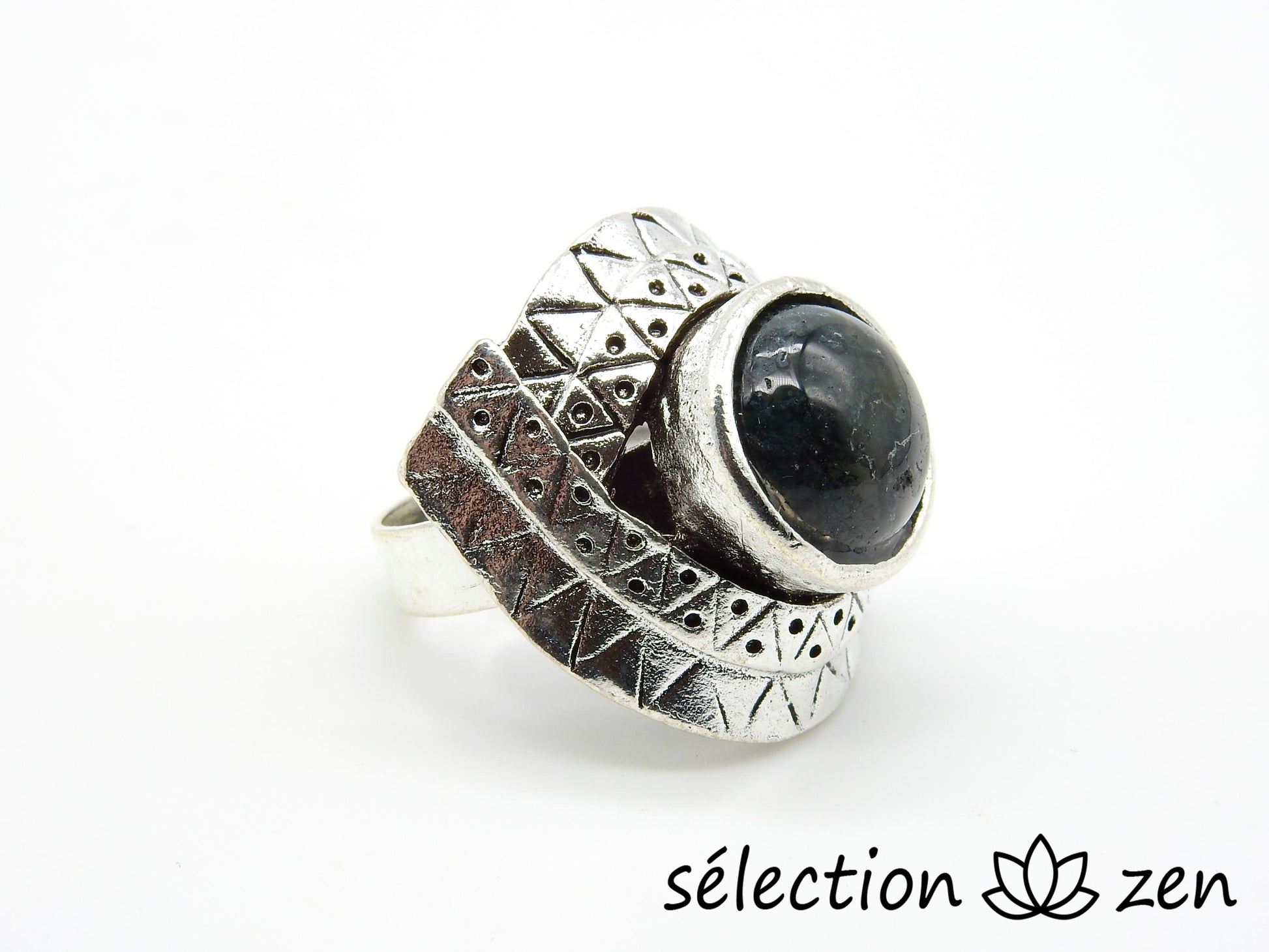 selection zen bague réglable agate mousse