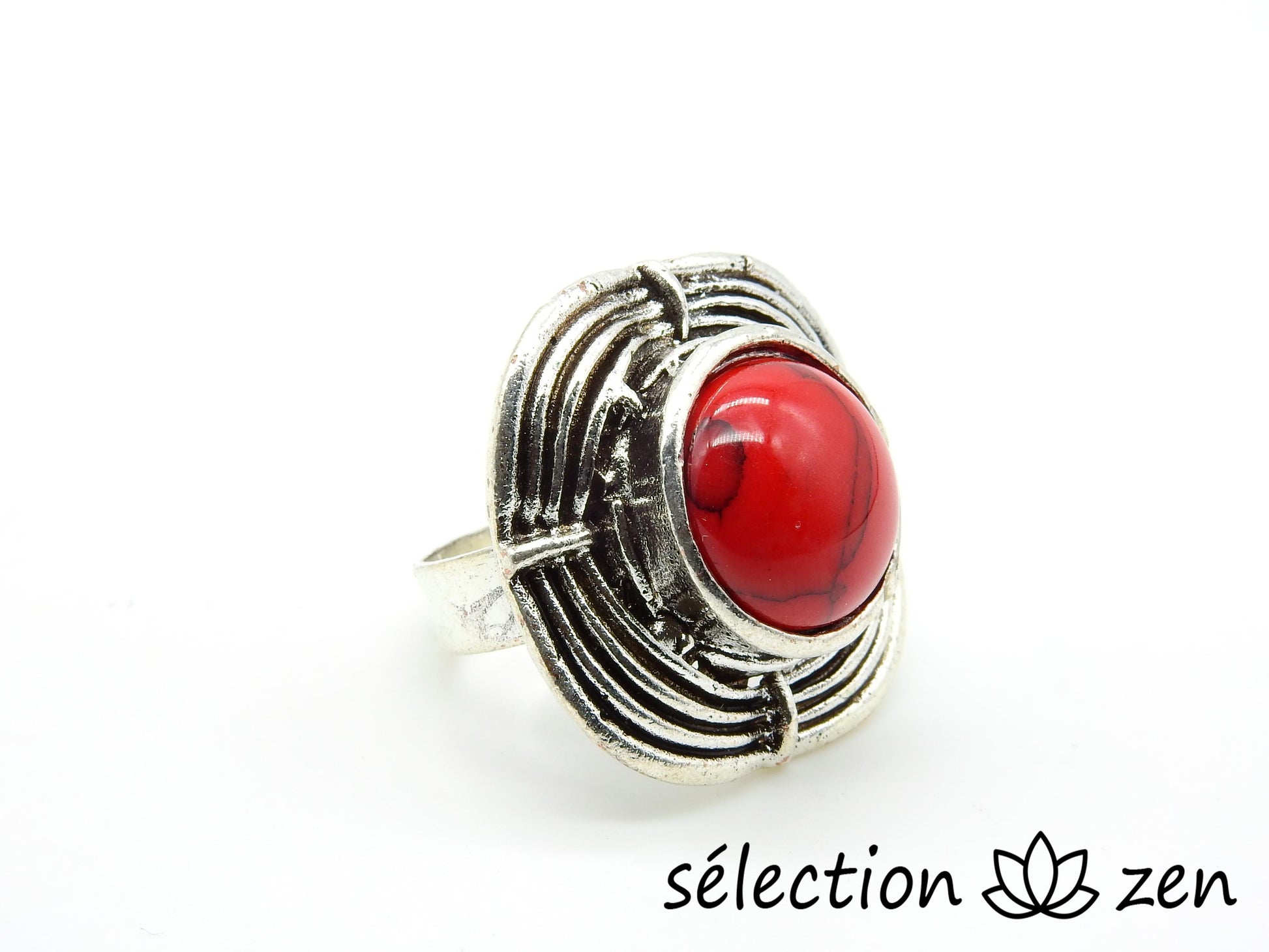 selection zen bague réglable howlite rouge