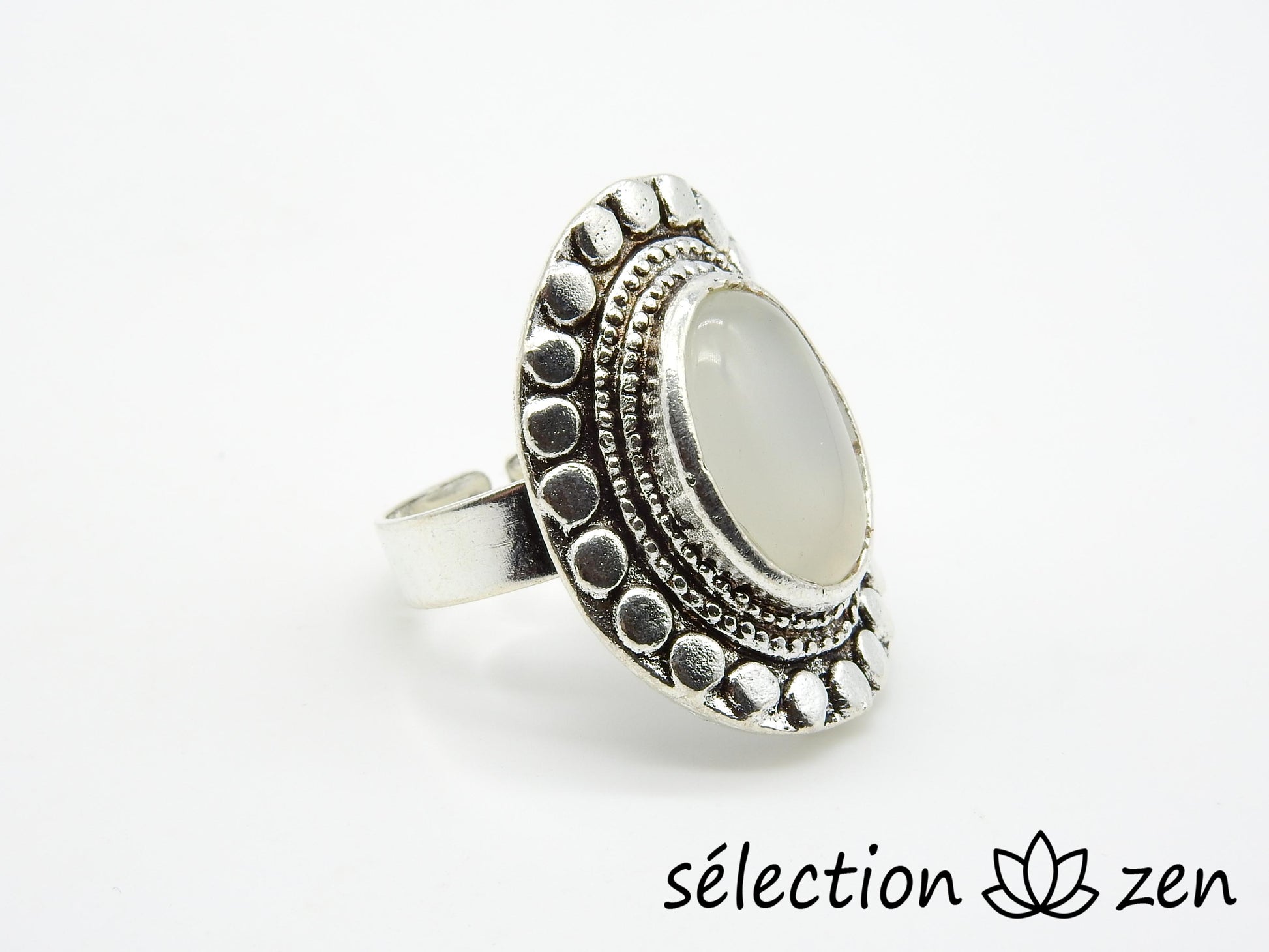 selection zen bague réglable agate blanche