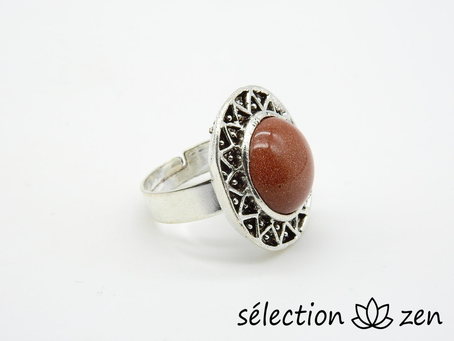 selection zen bague réglable pierre de sable marron 