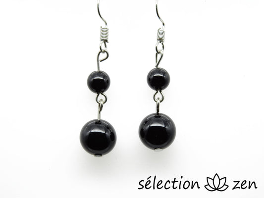 boucles d'oreilles agate noire 2 perles selection-zen