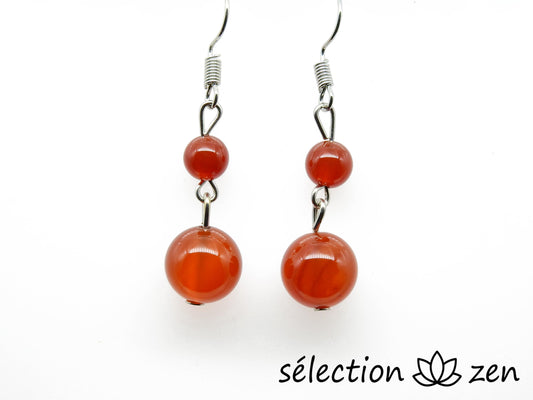 boucles d'oreilles agate rouge 2 perles selection-zen