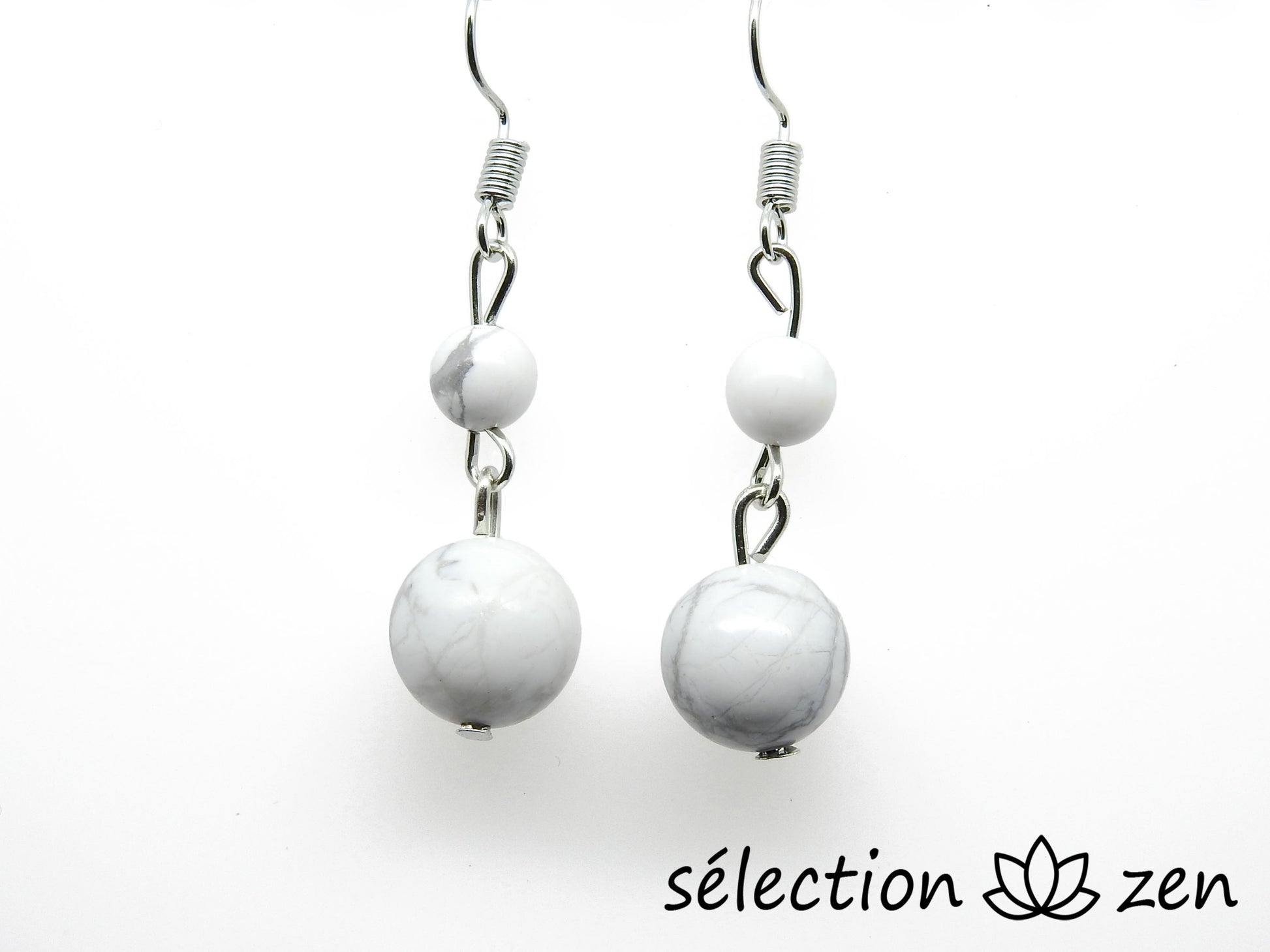 boucles d'oreilles howlite blanche 2 perles selection-zen