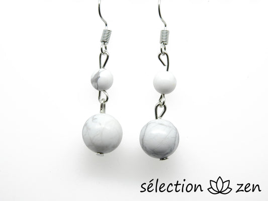 boucles d'oreilles howlite blanche 2 perles selection-zen