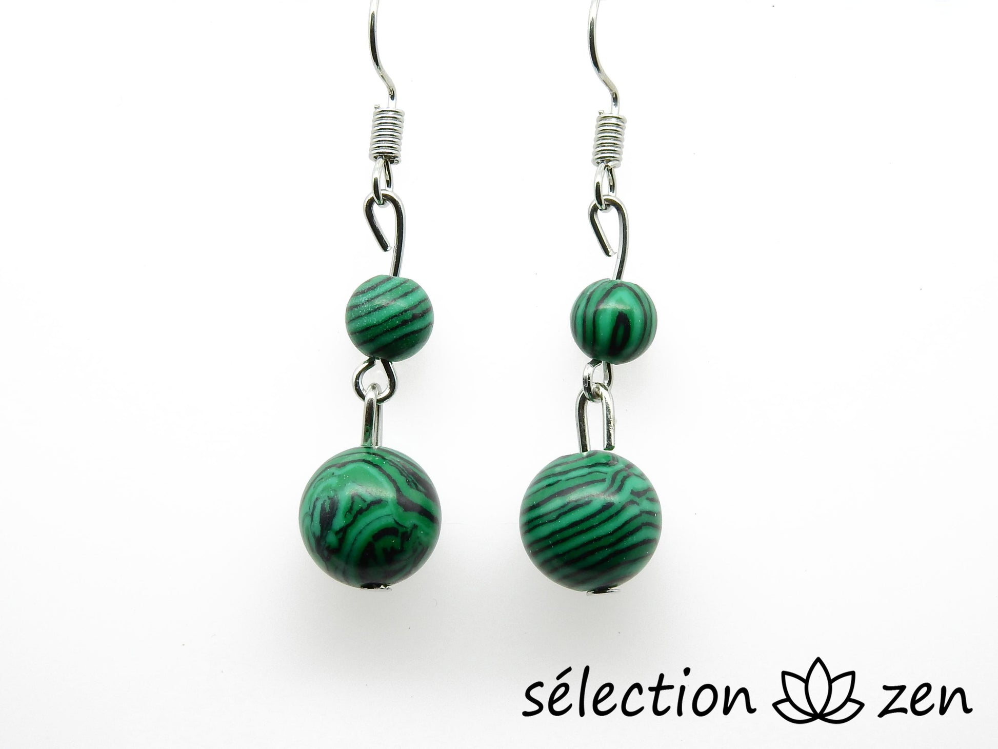 boucles d'oreilles 2 perles malachite selection-zen