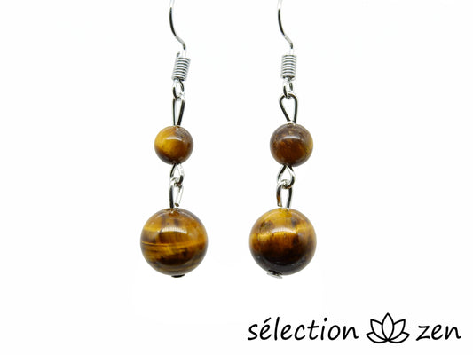 boucles d'oreilles 2 perles oeil de tigre jaune selection zen