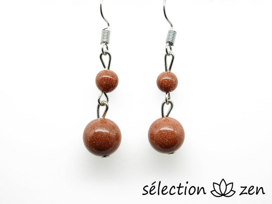 boucles d'oreilles 2 perles pierre de sable marron selection-zen