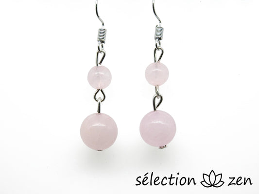 boucles d'oreilles quartz rose 2 perles selection-zen