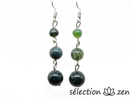 boucles d'oreilles agate mousse 3 perles selection-zen