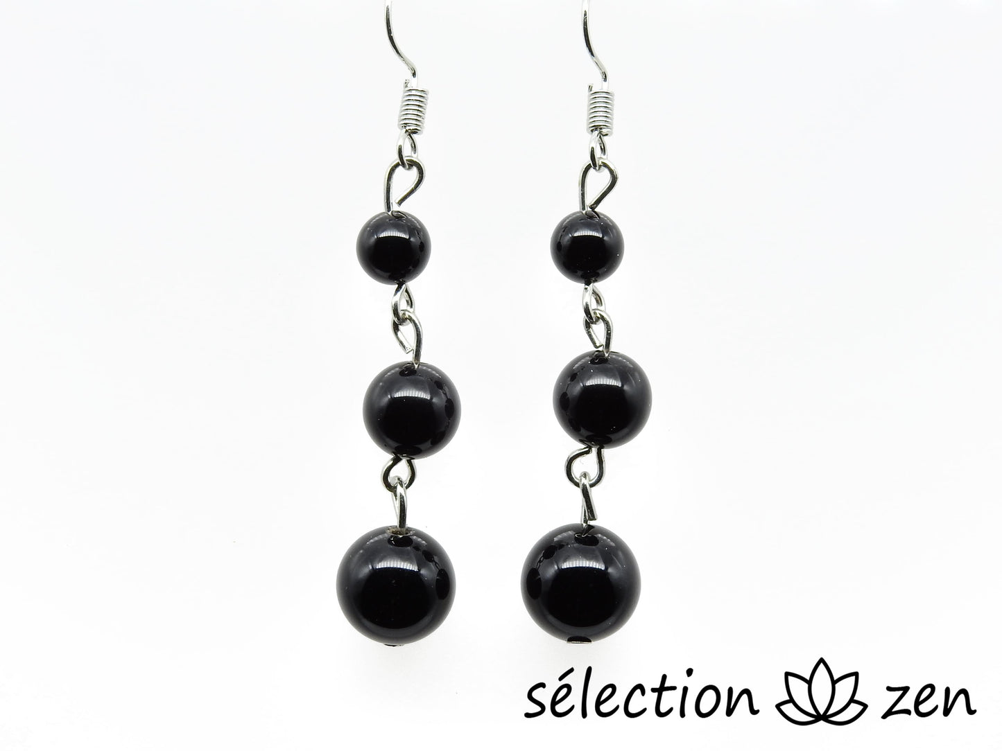 boucles d'oreilles agate noire 3 perles selection-zen