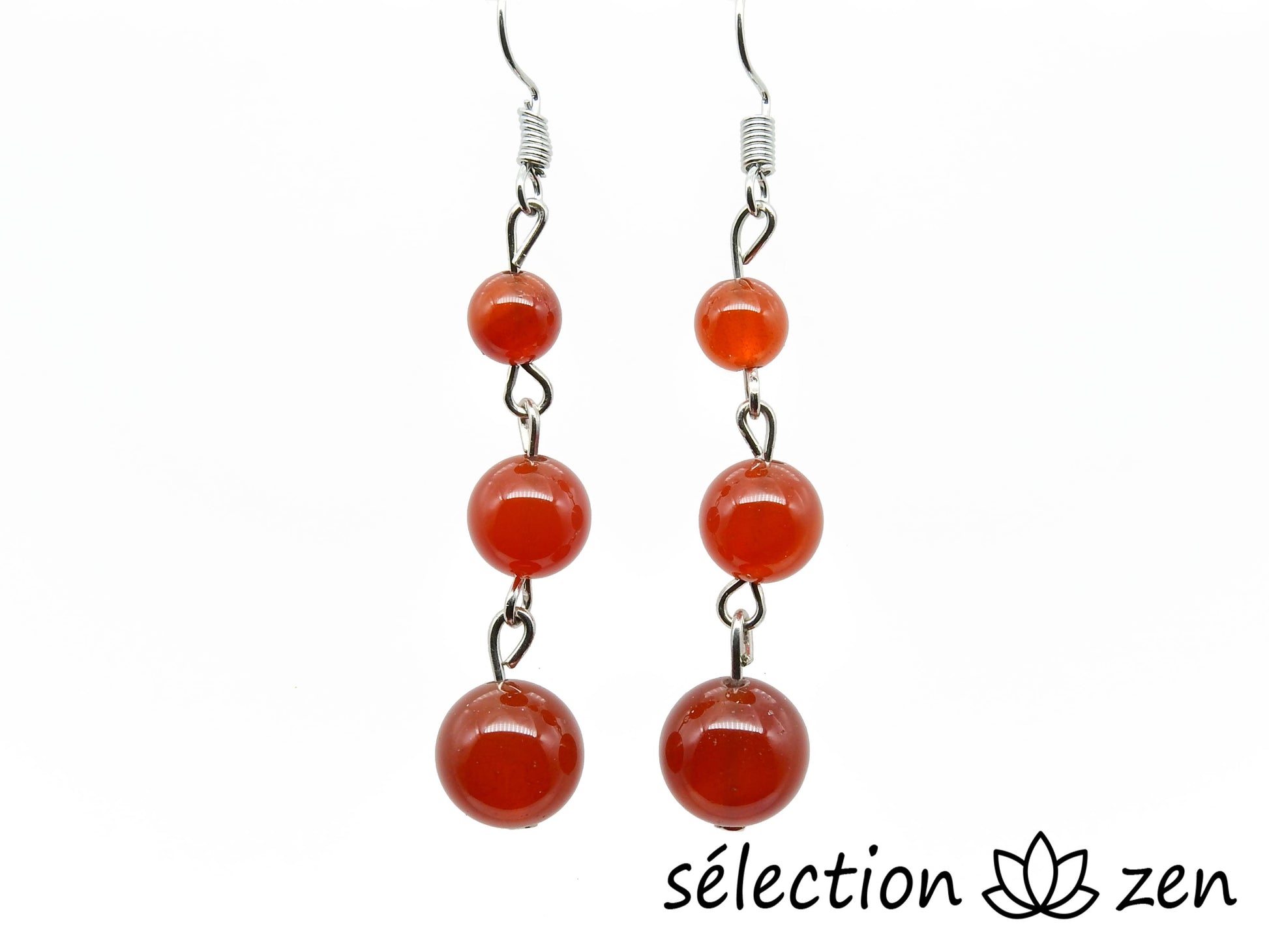 boucles d'oreilles agate rouge 3 perles selection-zen