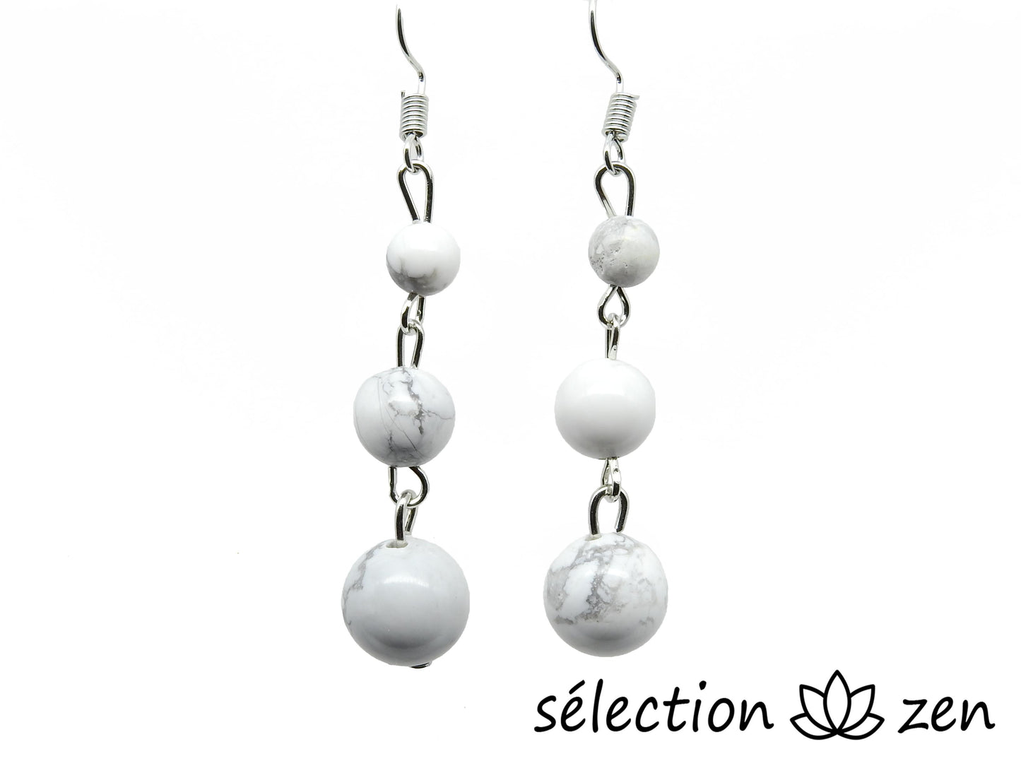 boucles d'oreilles howlite blanche 3 perles selection-zen