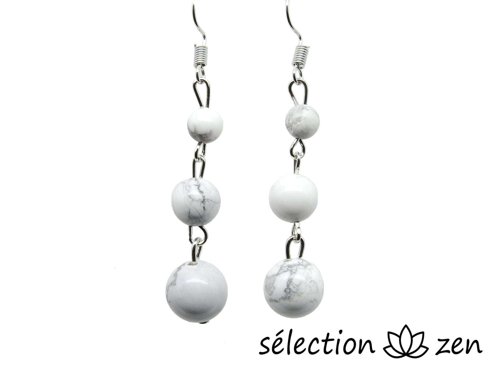 boucles d'oreilles howlite blanche 3 perles selection-zen