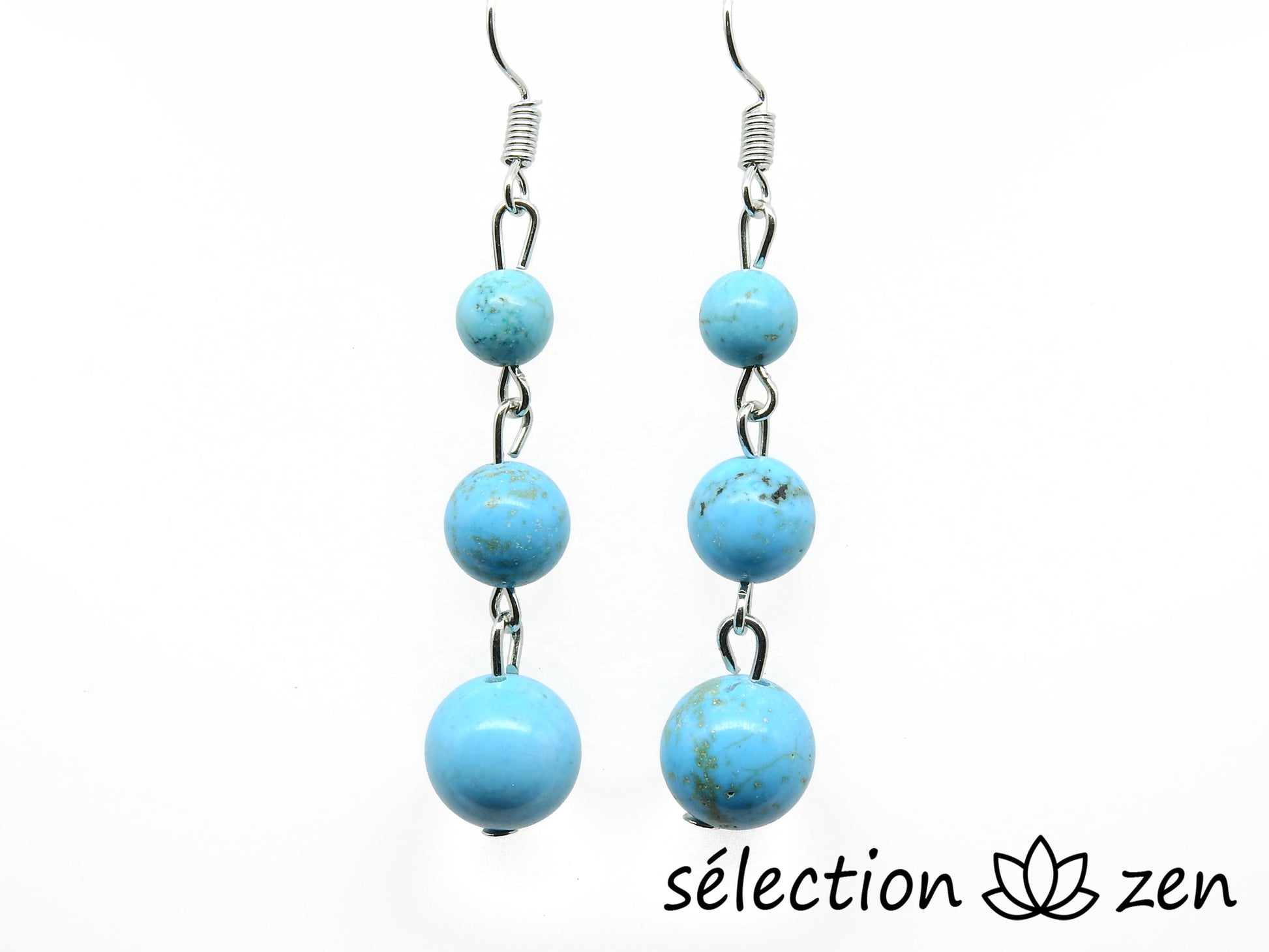 boucles d'oreilles howlite turquoise 3 perles selection-zen