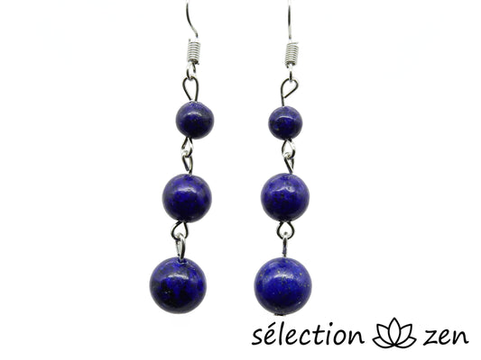 boucles d'oreilles 3 perles lapis lazuli selection-zen