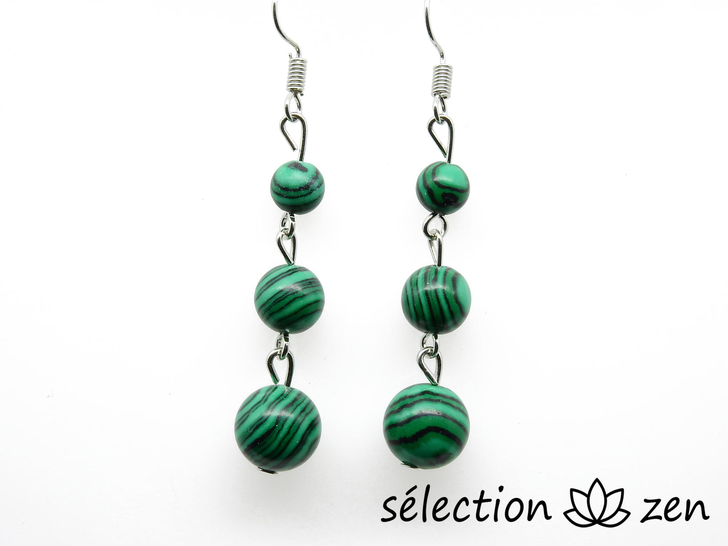 boucles d'oreilles malachite 3 perles selection-zen