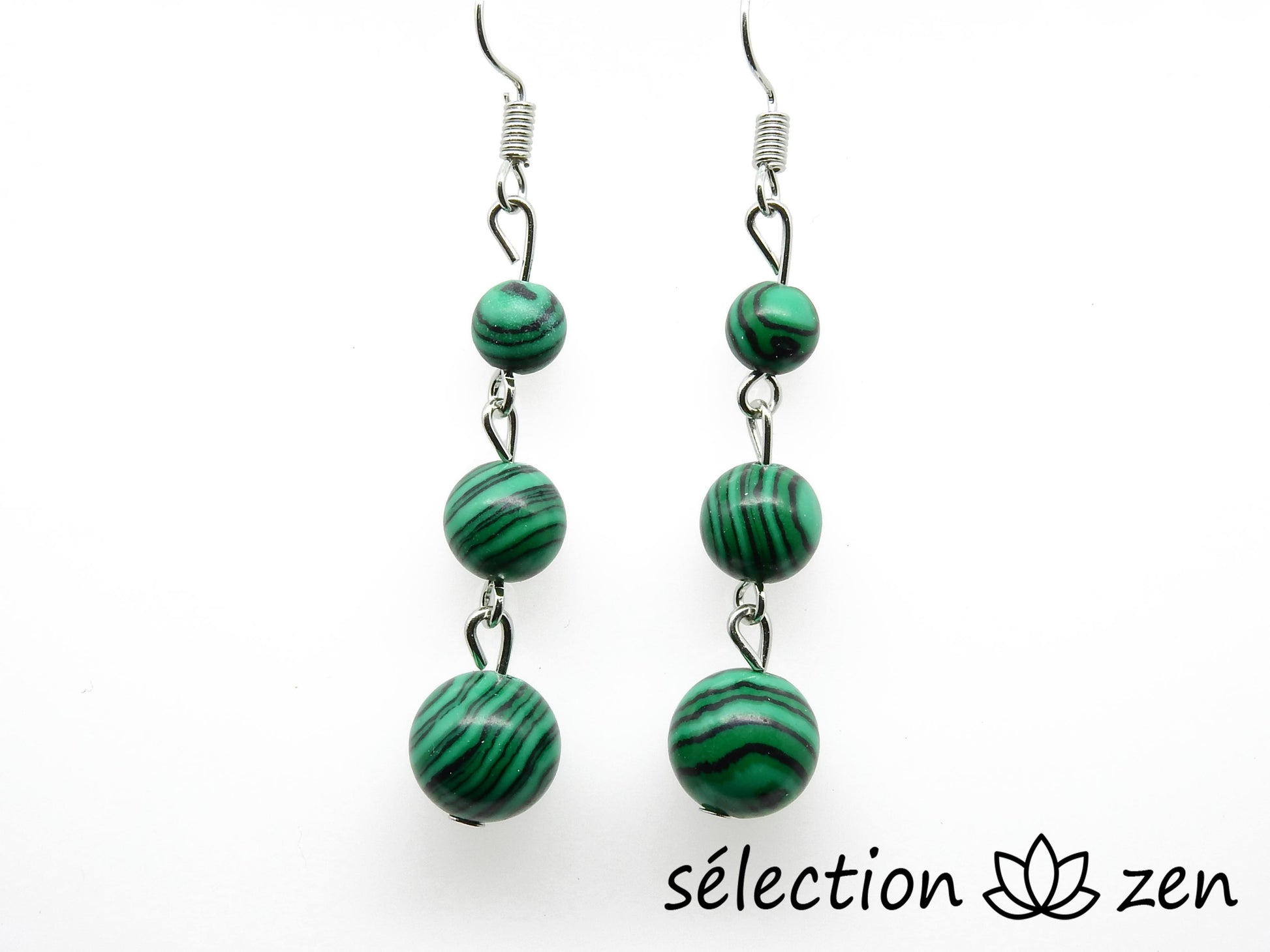 boucles d'oreilles malachite 3 perles selection-zen