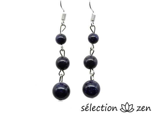 boucles d'oreilles pierre de sable bleu 3 perles selection-zen