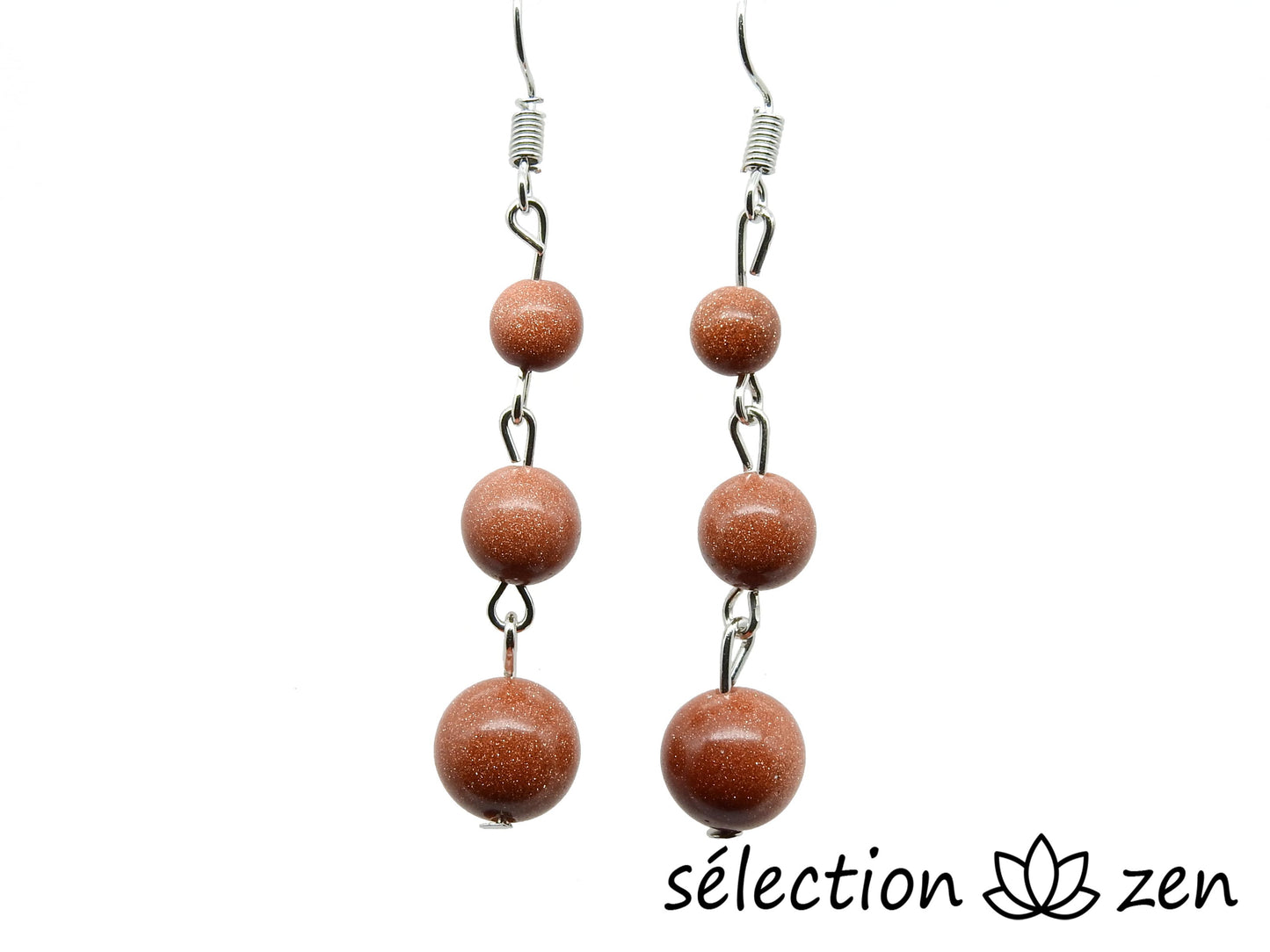 boucles d'oreilles pierre de sable marron 3 perles selection-zen