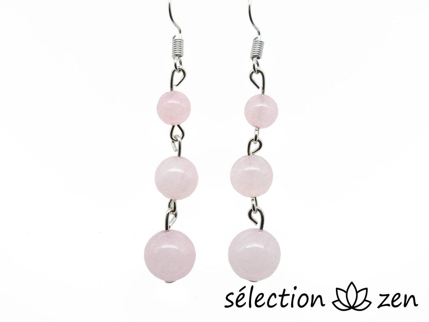 boucles d'oreilles quartz rose 3 perles selection-zen