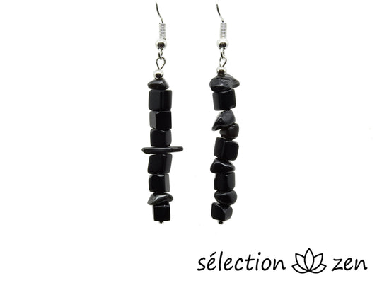 boucles d'oreilles pierres irrégulières agate noire selection-zen