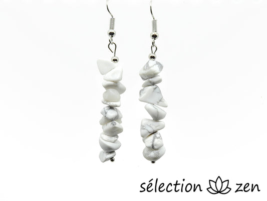 boucles d'oreilles pierres irrégulières howlite blanche selection-zen