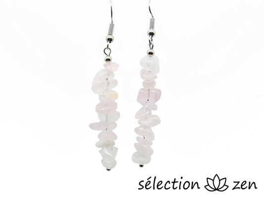 boucles d'oreilles pierres irrégulières quartz rose selection-zen