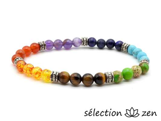 bracelet 7 chakras 6mm argenté 19cm selection-zen