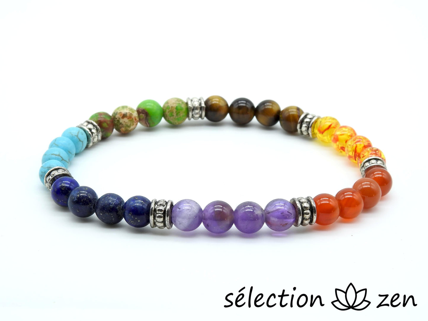 selection-zen bracelet 7 chakras 6mm argenté 19cm