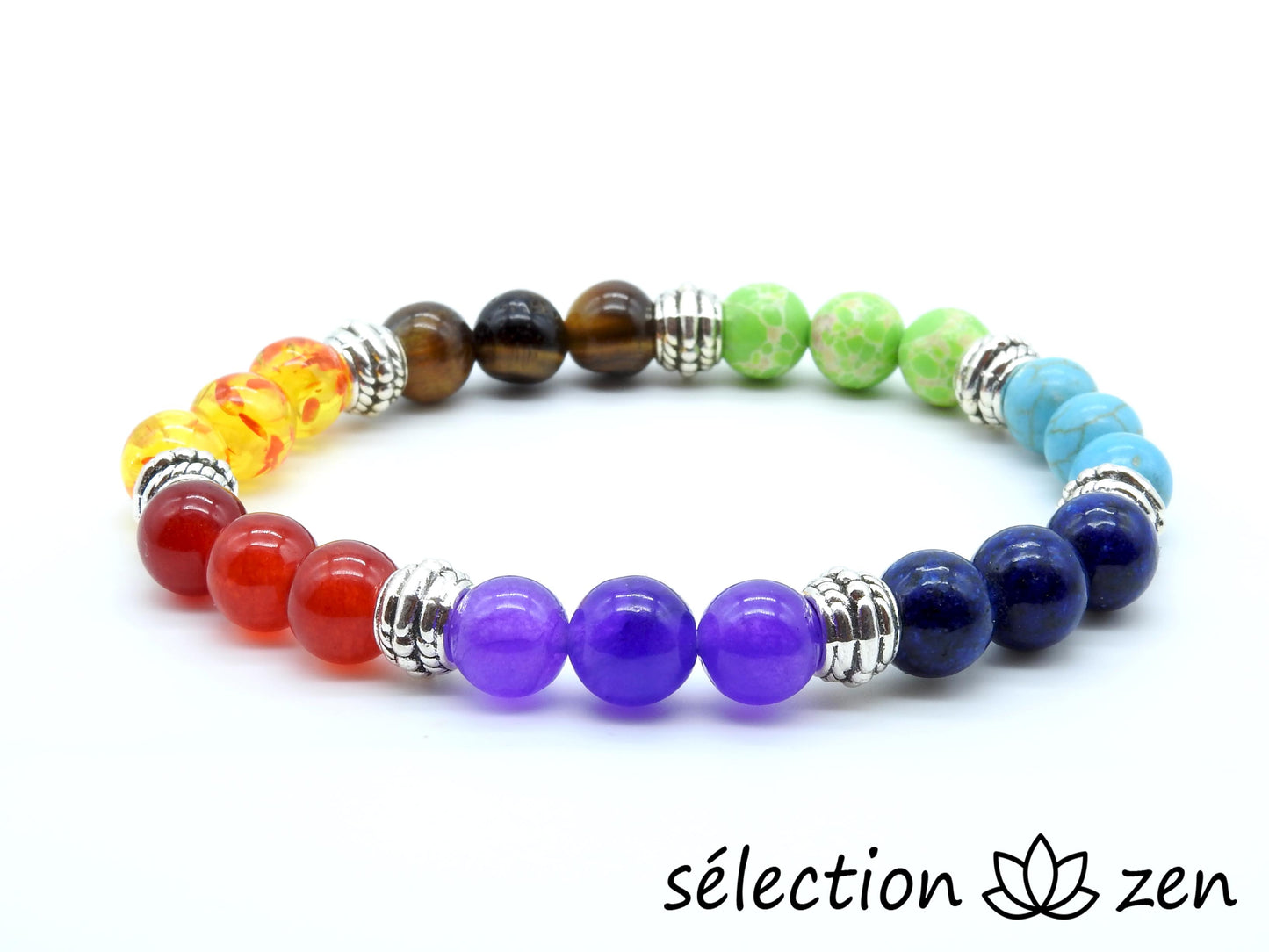 selection-zen bracelet 8mm 7 chakras argenté