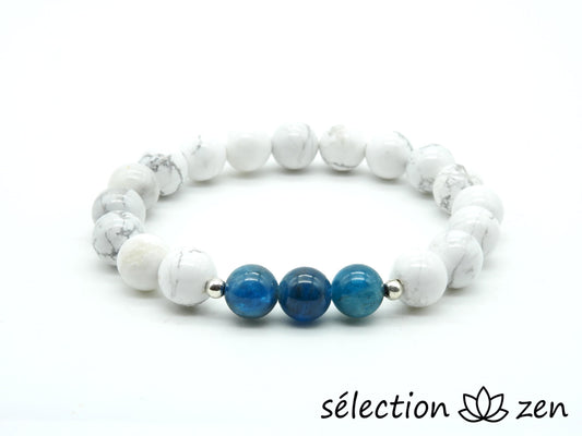 bracelet apatite 7mm et howlite blanche 8mm 17cm selection-zen