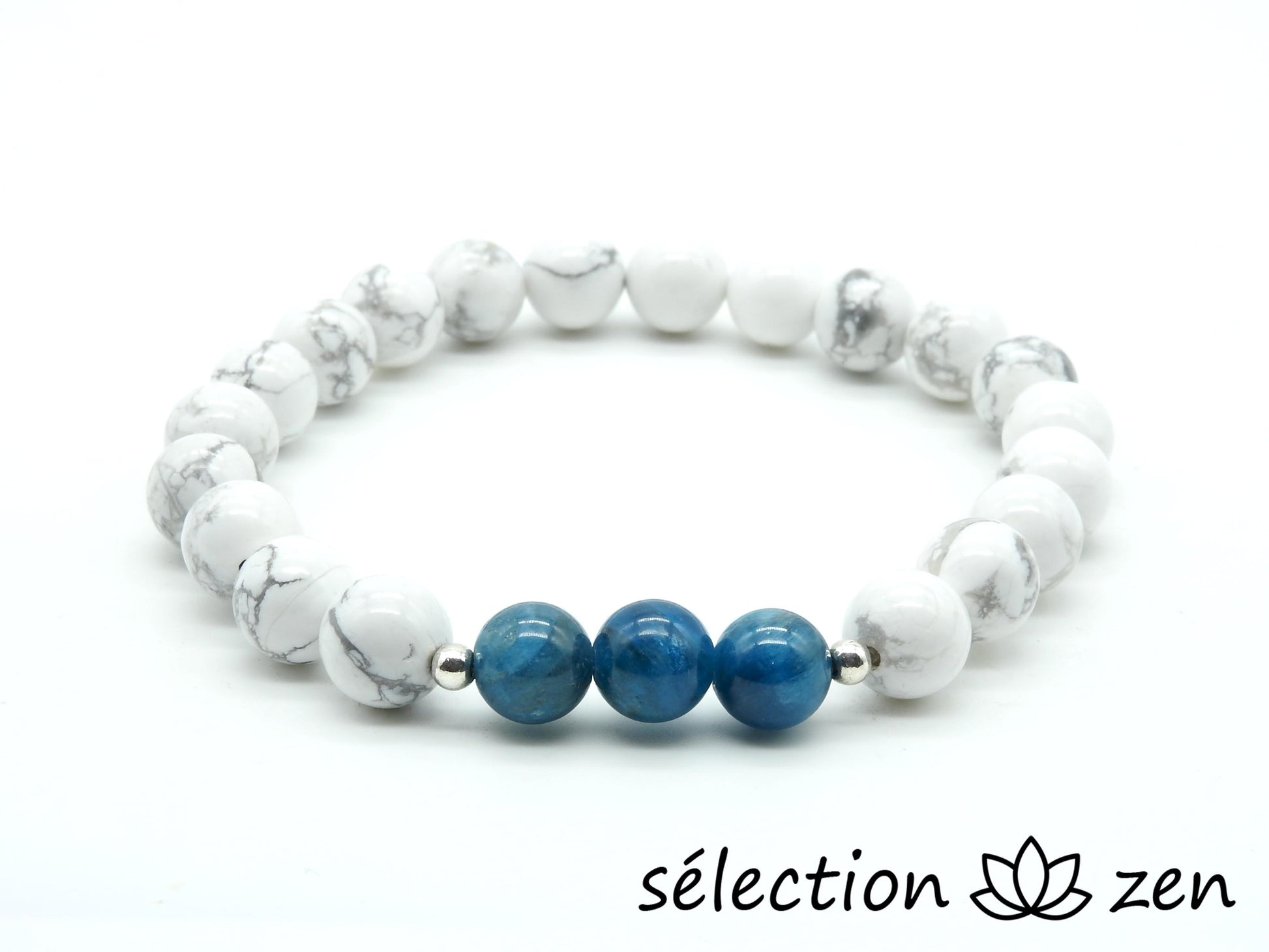 bracelet apatite 7mm et howlite blanche 8mm 19cm selection-zen