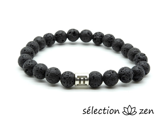 bracelet astro gémeaux pierre de lave 8mm 20cm selection-zen