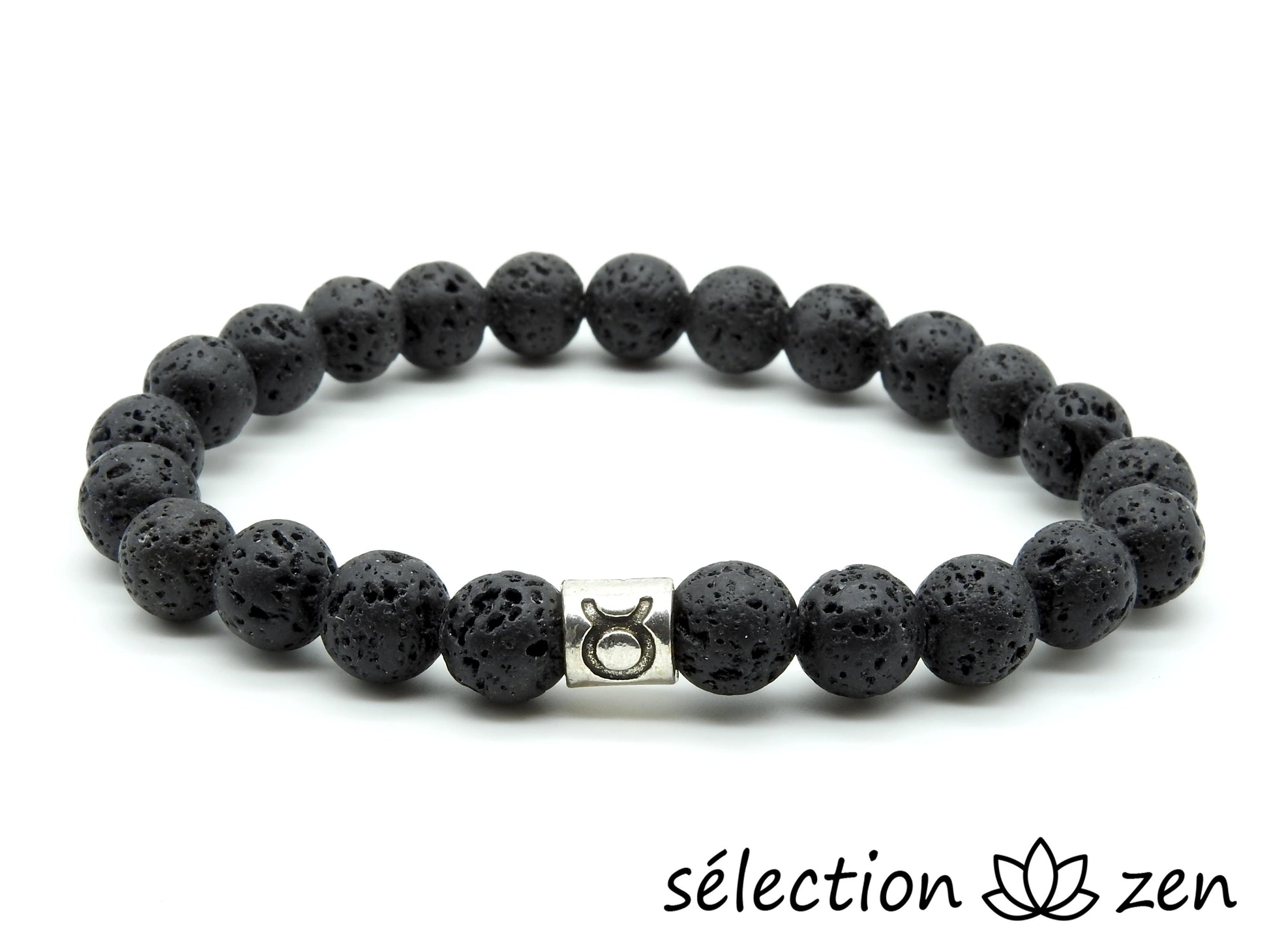 bracelet astro taureau pierre de lave 8mm 20cm selection-zen