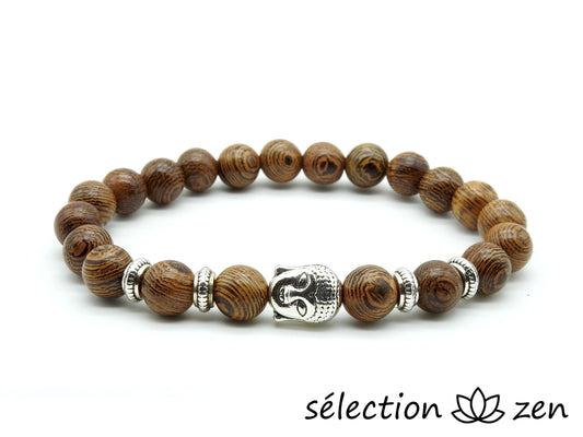bracelet bouddha argenté bois 8mm 19cm selection-zen