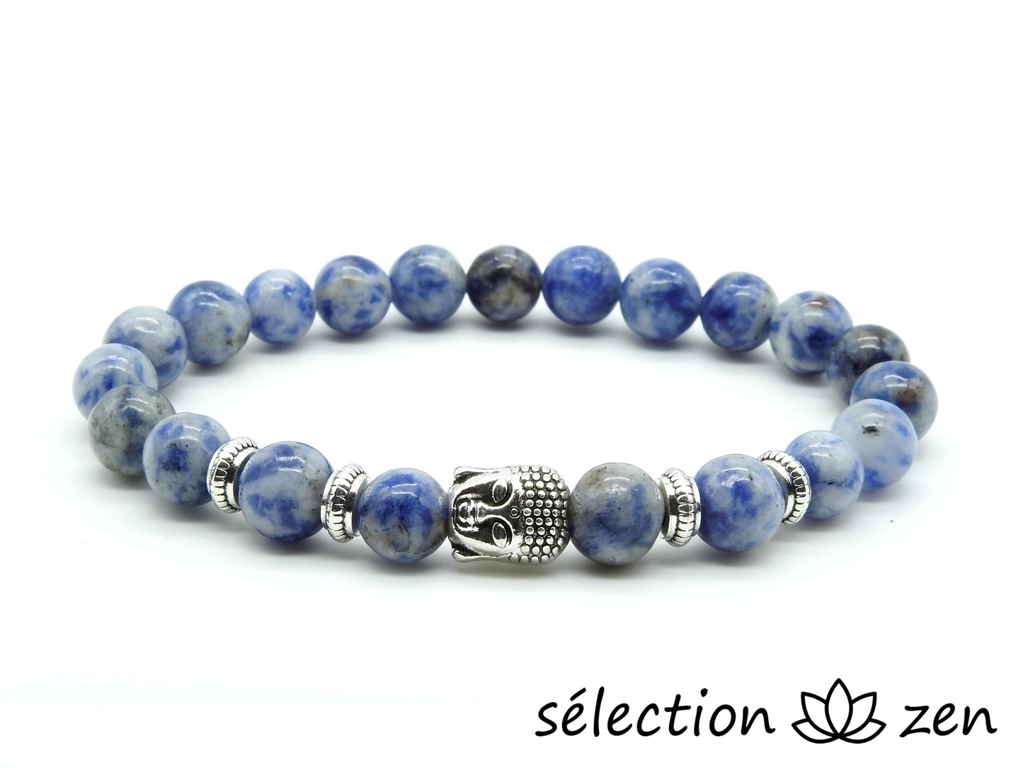 bracelet bouddha argenté sodalite 8mm 19cm selection-zen