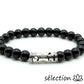 bracelet fleur argenté onyx noir brillant 8mm 19cm selection-zen